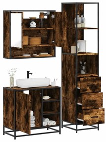 Set Mobili Da Bagno 3 Pz Rovere Fumo İn Legno Multistrato /