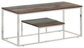Tavolino Salotto Argento İn Acciaio Inox E Legno Di Recupero /
