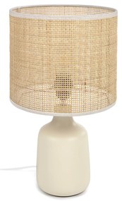 Kave Home - Lampada da tavolo Erna in ceramica bianca e bambÃ¹ con finitura naturale ed adattatore UK