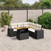 Set Divano da Giardino 6 pz con Cuscini Nero in Polyrattan 3272631