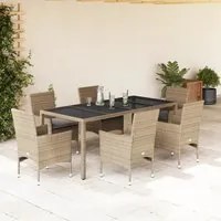 Set da Pranzo da Giardino 7 pz con Cuscini Polyrattan e Vetro 3278565