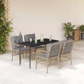 Set pranzo da giardino 5 pz con cuscini beige misto polyrattan