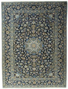 Kashan Tappeto 370x280 Blu (Iran) Annodato A Mano