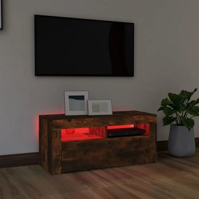 Mobile Porta TV con Luci LED Rovere Fumo 90x35x40 cm