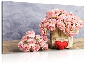Quadro su tela – Bouquet di garofani rosa in cesto