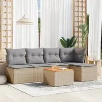 Set Divano da Giardino 6 pz con Cuscini Beige in Polyrattan 3223602