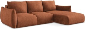 Divano angolare color terracotta allungabile (con penisola a destra/con chaise lounge) con rivestimento in ciniglia Leila – Makamii