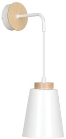 Applique 1 Luce Lancillotto A Cono In Acciaio Bianco E Legno Naturale