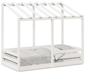 Letto Per Bambini Con Tetto Bianco 70x140cm Legno Massello Pino /