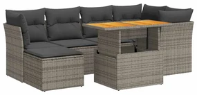 Set divani da giardino 7 pz con cuscini grigio in polyrattan