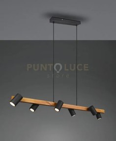 Marley sospensione rettangolare con barra legno 6 cilindri nero opa...