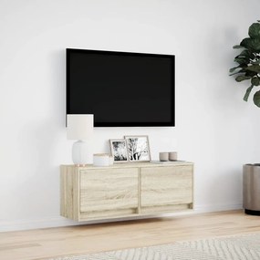 Mobile tv a parete con luci led rovere sonoma 100x31x35 cm