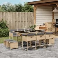 Set Pranzo da Giardino 11 pz con Cuscini Beige Misto Polyrattan 3211332