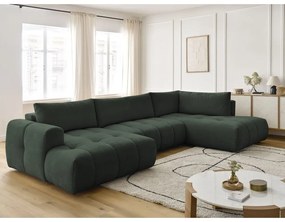 Divano angolare verde allungabile e con contenitore (penisola a destra/a U) con rivestimento in ciniglia Fuji – Bobochic Paris