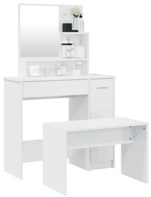 Set tavolo da toeletta bianco lucido 86,5x35x136 cm