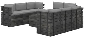 Set Divani da Giardino su Pallet 9 pz con Cuscini Massello Pino