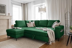 Divano letto in velluto a coste verde scuro (angolo sinistro) Lofty Lilly - Miuform
