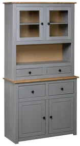 Credenza grigia 93x40,5x180 cm in legno massello di pino panama