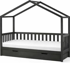 Letto per bambini in legno di pino antracite con letto estraibile e contenitore 90x200 cm DALLAS - Vipack
