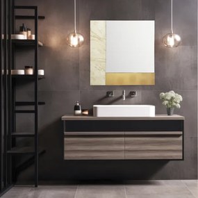 Specchio moderno quadrato 80 cm effetto marmo avorio e foglia oro - KEIRA
