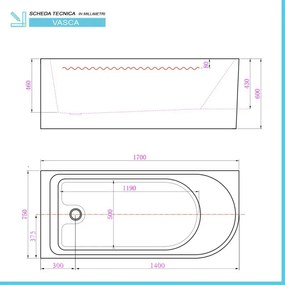 Vasca da bagno angolare lato destro 75x170 cm scarico incluso Corinne