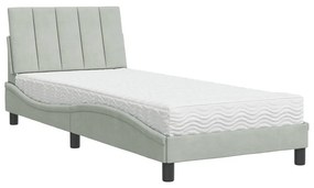 Letto con materasso grigio chiaro 90x200 cm in velluto