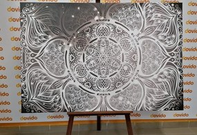 Stampa su tela – Mandala indiana con sfondo galattico in bianco e nero