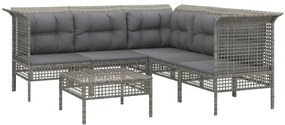 Set divani da giardino 6 pz con cuscini in polyrattan grigio