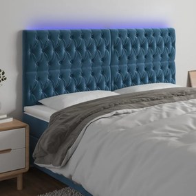 Testiera A Led Blu Scuro 180x7x118/128 Cm İn Velluto /