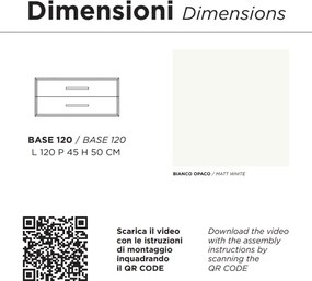 Mobile da bagno sospeso moderno base 120 CLASSIC con 2 cassetti e lavabo, BIANCO OPACO