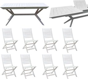 CAESAR - set tavolo in legno massiccio di acacia con 8 sedie Sortis