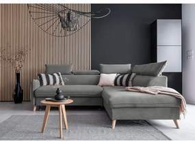 Divano letto angolare in velluto grigio chiaro (angolo destro) Sweet Harmony - Miuform