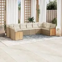 Set Divano da Giardino 10 pz con Cuscini Beige in Polyrattan 3260406