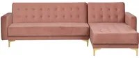 Divano letto angolare in velluto rosa capitonn in tessuto moderno a L componibile a 4 posti Chaise Longue versione destra