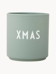 Tazza senza manico di design color grigio-verde con scritta Favorite XMAS