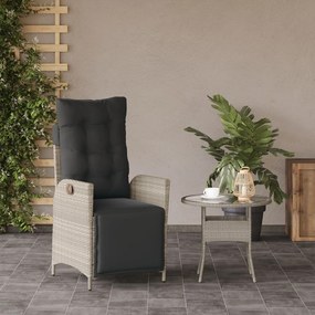 Sedia reclinabile giardino poggiapiedi grigio chiaro polyrattan