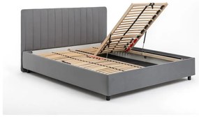 Letto matrimoniale imbottito grigio con contenitore e rete inclusi 180x200 cm Myra Slim Line – Bonami Selection