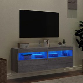 Mobili tv a parete con luci led 2pz grigio sonoma 60x30x40 cm