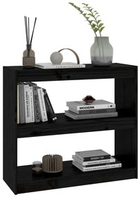 Libreria/divisorio nero 80x30x71,5 cm in legno massello di pino