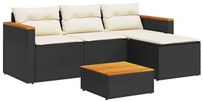 Set divani da giardino 3 pz con cuscini in polyrattan nero