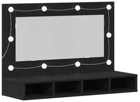 Armadio specchio led  in rovere nero - 90x31,5x62 cm