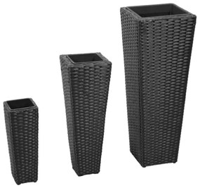 Letti Rialzati da Giardino 3 pz in Polyrattan Nero