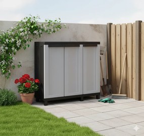 Armadio Modulare da Esterno 102x39x91,5 cm 3 Ante 1 Ripiano in Polipropilene Twist Grigio e Nero...
