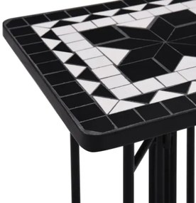 Tavolino di Servizio con Mosaico Nero e Bianco in Ceramica