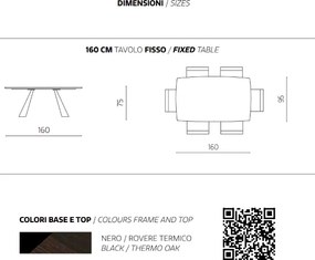 Tavolo fisso 160 cm con piano in Rovere Termico GILMOUR