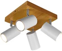 Plafoniera Led 4 Spot GU10 5W Cilindo Bianca base Legno Marley GD Trio