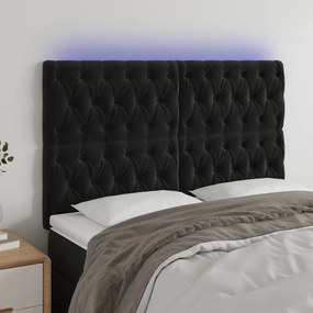 Testiera A Led Nera 144x7x118/128 Cm İn Velluto /