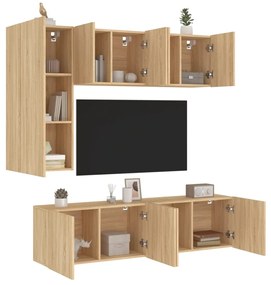 Mobili tv a muro 5pz rovere sonoma in legno multistrato