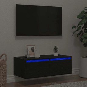 Mobile Porta Tv Con Luci Led Rovere Nero 75x35,5x25 Cm /