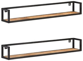 Mensole A Muro 2 Pz 120 Cm İn Legno Di Mango Grezzo /
